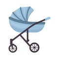 A cartoon-style baby stroller. A blue baby carriage. Vector illustration isolated on a white background