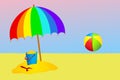 Cartoon style background of sea shore beach umbrella on the sand coast Royalty Free Stock Photo