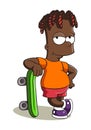 Cartoon style Bart Simpson character with the african dreadlocks.