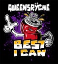 Cartoon style beer can character. Queensryche t-shirt, poster design concept. Royalty Free Stock Photo