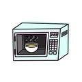 Cartoon style blue microwave. stroke curves. vector