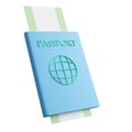 Cartoon style blue passport and ticket 3d render