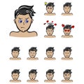 Cartoon style boy emotions man with various facial expressions Royalty Free Stock Photo