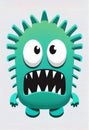 Cartoon style bright monster head on white background. AI Generated