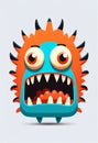 Cartoon style bright monster head on white background. AI Generated