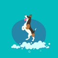 cartoon style of dog in soap foam and bubble