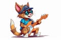 Cartoon style cat that is playing electric guitar. Beautiful illustration picture. Generative AI Royalty Free Stock Photo