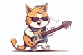 Cartoon style cat that is playing electric guitar. Beautiful illustration picture. Generative AI Royalty Free Stock Photo