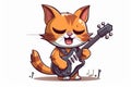 Cartoon style cat that is playing electric guitar. Beautiful illustration picture. Generative AI Royalty Free Stock Photo