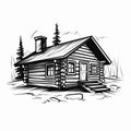 Simple Black And White Log Cabin Tattoo Illustration