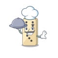 Cartoon style chef holding food of domino cute isolated