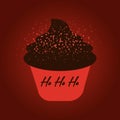 cartoon style of Christmas and New Year sweet cupcake Muffin isolated on red background Yummy dessert