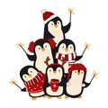 Cartoon style Christmas tree with cute penguins.