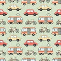 Cartoon style city transport seamless pattern