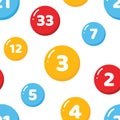 Cartoon style colorful lottery numbered balls vector seamless pattern background