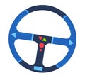 Cartoon style colorful racing wheel with buttons. Game controller, steering wheel for racing simulation vector