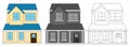 Cartoon style Country House set. Colorful, monochrome and line building design. Cute houses set