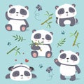 Cartoon style cute panda set