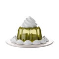 Cartoon style delicious yellow jelly with whipped cream 3D.