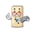 Cartoon style of domino cute isolated holding gamer