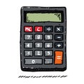 Cartoon style doodle of calculator. Hand drawn doodle vector illustration. Royalty Free Stock Photo