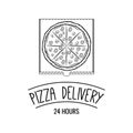 Cartoon style doodle Hot pizza in the box. Pizza delivery. Vector illustration.