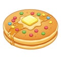 Cartoon Style Double Layer Pancake with Butter Topped with Candy and Dripping Syrup Royalty Free Stock Photo
