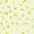 Cartoon style. Drawing doodling map elements. Pattern with topographic icons