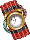 Cartoon style dynamite bomb stick with alarm clock timer