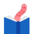 Cartoon style earthworm with book and glasses vector illustration Royalty Free Stock Photo