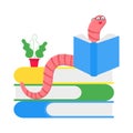 Cartoon style earthworm with book and glasses vector illustration Royalty Free Stock Photo