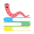 Cartoon style earthworm with book and glasses vector illustration Royalty Free Stock Photo