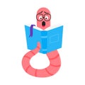 Cartoon style earthworm with book and glasses vector illustration Royalty Free Stock Photo