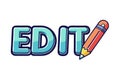 Cartoon style Edit text icon with pencil graphic, perfect for creative design projects, editing software, or text based
