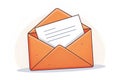 Cartoon Style Email Message Open Orange Envelope Holding White Document Communication for Correspondence Royalty Free Stock Photo