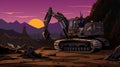 Cartoon Style Excavator In Desert: Contrasting Lights And Darks