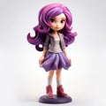 Cartoon Style Figurine With Purple Hair - Realistic And Hyper-detailed Renderings
