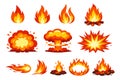 Cartoon style fire and explosion set featuring various flame and blast effects for game and app design Royalty Free Stock Photo