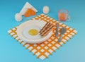 cartoon style food illustration. Breakfast items 3d render.