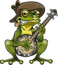 Cartoon style frog with hat and corn pipe playing on a banjo Royalty Free Stock Photo
