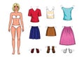 Cartoon style girl paper doll with summer clothes Royalty Free Stock Photo