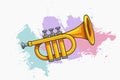 a cartoon style gold trumpet colorful splash