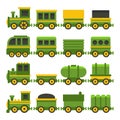 Cartoon Style Green Toy Railroad Train Set. Vector