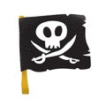 Cartoon style grunge traditional black pirate flag with white skull and swords isolated vector illustration on white Royalty Free Stock Photo