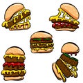 Cartoon Style Hamburger or Cheeseburger or Burger Logo Icons in Vector Format