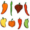 Cartoon Style Hot Chilli`s Vegetables Roots and Pieces Collection
