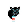 Cartoon style icon of cute panther with glasses and drink of coffee. Funny portrait of the character for a different design Royalty Free Stock Photo