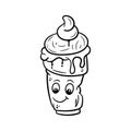 Cartoon style icon of ice cream, happy mood emoticon, graffiti art vector design