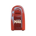 Cartoon style icon of old shabby mailbox. Red hanging metallic postbox. Sign for people communication concept. Flat