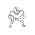 American Football Player Cartoon Black and White Royalty Free Stock Photo